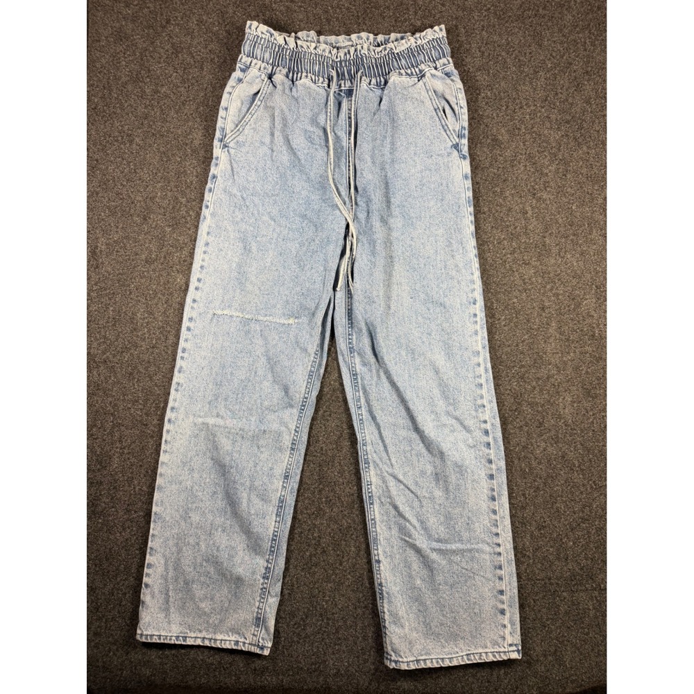 Forever 21 Light Wash Paperbag Waist Straight Leg Jeans Blue Womens 25